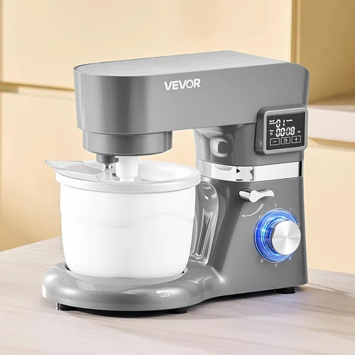 Vista 8 de VEVOR Máquina para hacer helados, capacidad de 1.8 cuartos de galón, batidora eléctrica de pie de 6 velocidades, con pantalla digital LED