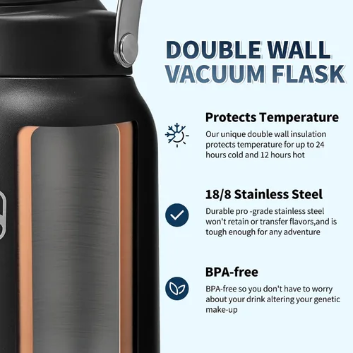 Vista 4 de Boulder Bee Botella de agua aislada Jarra de agua de medio galón con asa Acero inoxidable de 64 onzas con bolsa de transporte Doble vacío