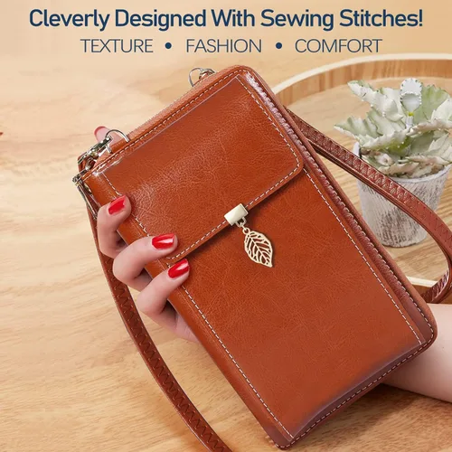 Vista 8 de HUANLANG Bolsos cruzados pequeños para teléfono celular de cuero para mujer
