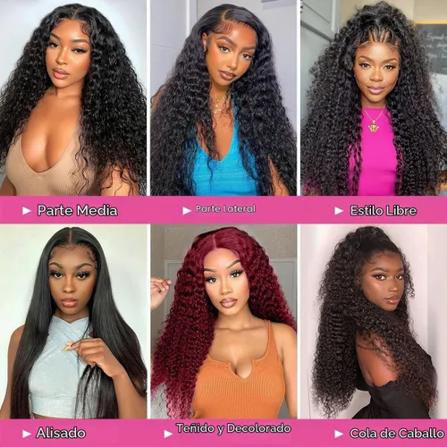 Vista 7 de CYNOSURE Pelucas de encaje frontal 13x4 de cabello humano prearrancado, densidad del 180%, brasileña rizada con encaje frontal, peluca con cabello