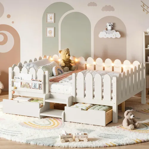 Vista 11 de Bellemave Cama Montessori completa con escaleras y cajones de Escaleras marrones