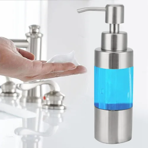 Vista 3 de Walfront Dispensador de jabón dispensador manual transparente de acero inoxidable para encimera de champú líquido dispensador de bomba de loción