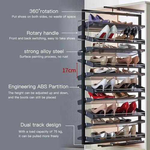 Vista 5 de Organizador de zapatos giratorio de 360° de metal para armario de zapatos, organizador vertical para armario de dormitorio pequeño, almacenamiento