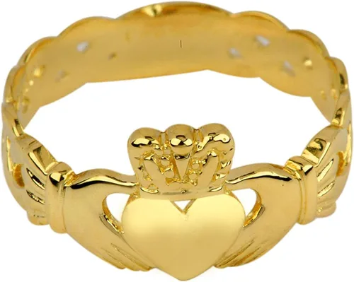 Vista 4 de Anillo de amistad, compromiso o boda de Claddagh de oro amarillo de 10 quilates con banda de nudo Trinity, talla 5-12, Metal