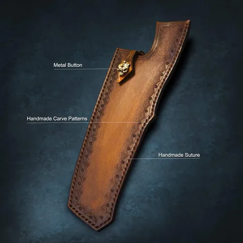 Vista 7 de Cuchillo de chef nakiri de 7.9 pulgadas, hoja de acero de damasco hecho a mano, mango de ébano, cuchillo de cocina de estilo japonés con funda