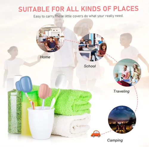 Vista 6 de Paquete familiar de fundas para cepillos de dientes, tapas para cepillos de dientes, protector de estuche de viaje, clip de plástico para viajes 4