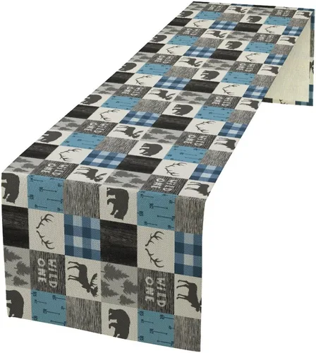 Vista 19 de Camino de mesa de estilo rústico retro, decoración de mesa de cocina, sala de estar, comedor, para el hogar, con diseño de osos, alces, ciervos