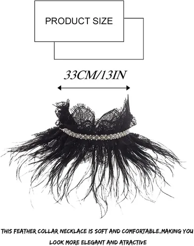 Vista 5 de Gargantilla de encaje negro, collar gótico de plumas naturales, collar de perlas, cuello de perlas para fiesta de Halloween, joyería de disfraz