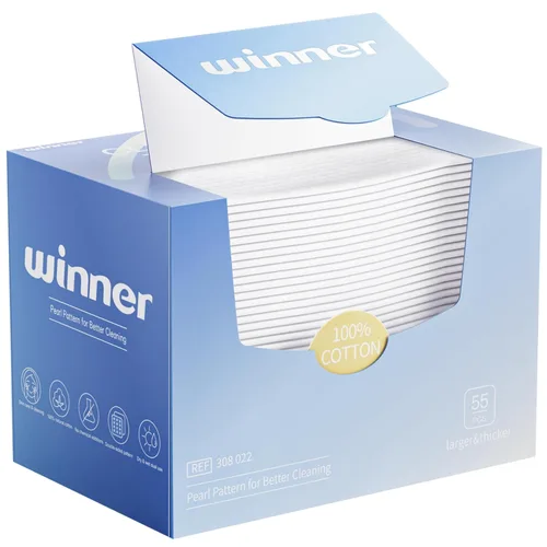 Vista 10 de Toallas faciales Winner, toallitas faciales XL 100% a base biológica USDA, toalla facial desechable para piel sensible, toallitas secas ultrasuaves