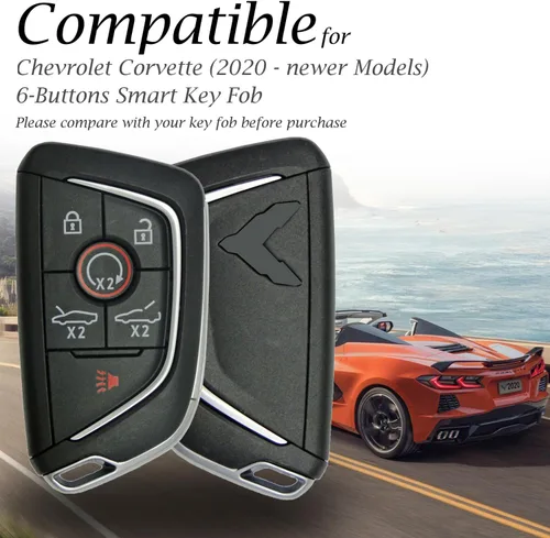 Vista 6 de Vitodeco Funda de piel auténtica para llavero inteligente con correa de cuero compatible con Chevrolet Corvette (modelos 2020 - 2026), 6 botones