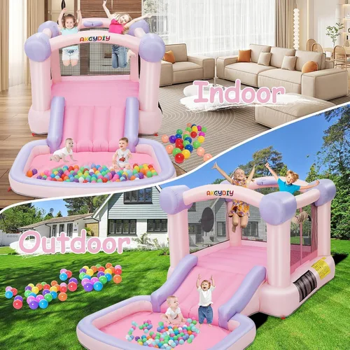 Vista 10 de AKEYDIY Pastel Dream Casa de Rebote para Niños de 3-10, Casa de Rebote de Agua de 161x82x63 pulgadas con Tobogán, Piscina de Pelotas/Foso