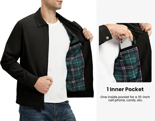 Vista 4 de Rdruko Chaquetas ligeras para hombre Cortavientos de primavera y otoño Chaquetas ligeras Casuales y elegantes con bolsillos