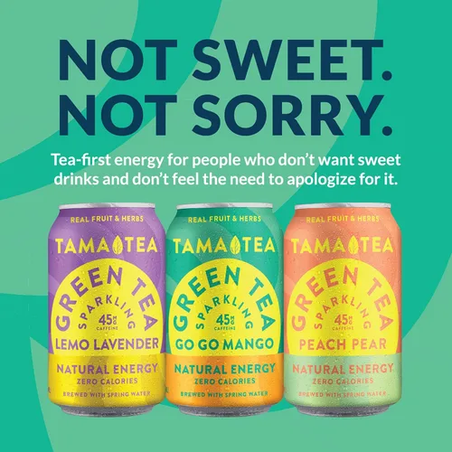 Vista 3 de Tama Tea - Té verde espumoso sin azúcar - Té verde helado orgánico Go Go Mango, cero calorías y cero carbohidratos, 45 mg de cafeína, sin
