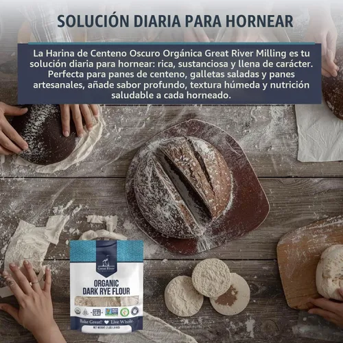 Vista 7 de Great River Milling Harina de centeno oscuro orgánica Grano entero, sin transgénicos, kosher, sin bromatos Sabor terroso para pan de centeno