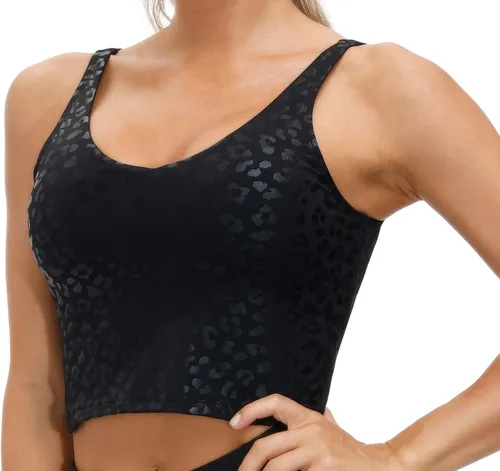 Vista 2 de THE GYM PEOPLE Sujetador deportivo largo de leopardo para mujer sin alambres acolchado soporte medio para yoga gimnasio correr entrenamiento