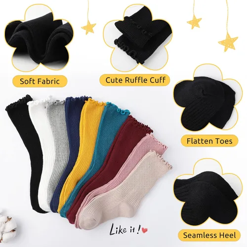 Vista 3 de KEREDA Calcetines con volantes para niñas, uniforme escolar, calcetines holgados para niños, 6 pares