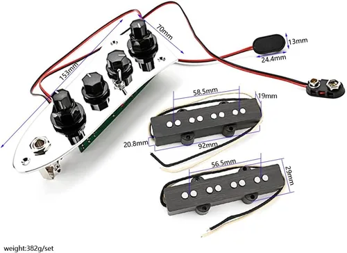 Vista 2 de Alnico - 5 pastillas de bajo para jazz con sistema de placa de control de carga completa precableada, cuello de guitarra/puente de pastilla de bajo
