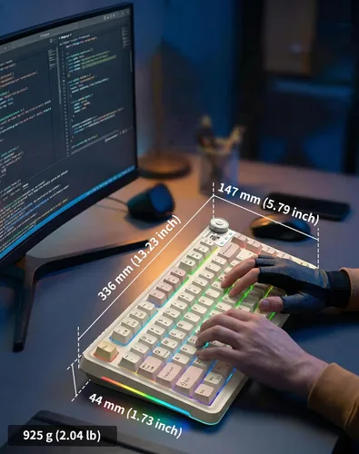 Vista 9 de Aula AU75 Teclado mecánico inalámbrico, teclado para juegos con junta de intercambio en caliente con perilla, BT/2.4G/teclado personalizado