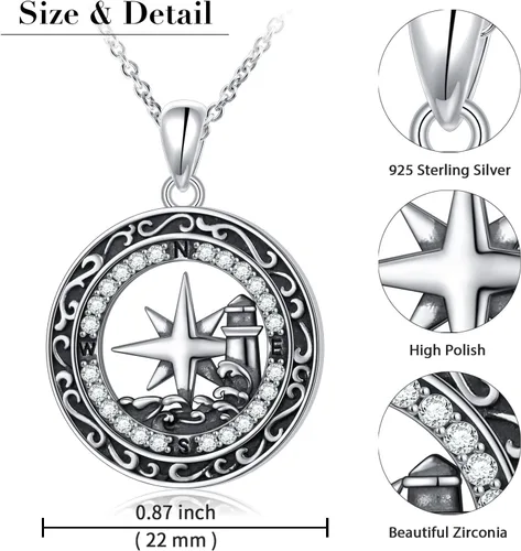Vista 24 de Alphm Collar con colgante vikingo de plata esterlina S925 para hombres y mujeres, joyería de viaje para graduación, amistad, talismán, joyería