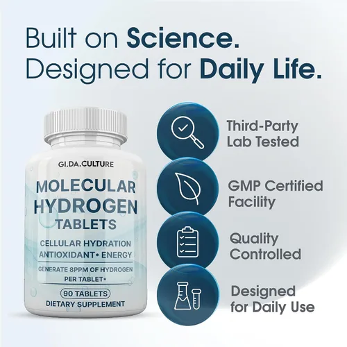 Vista 5 de Tabletas de agua de hidrógeno molecular (8 ppm) Magnesio, Ácido málico y L-Tartárico Suplemento de hidratación y antioxidante Apoyo energético