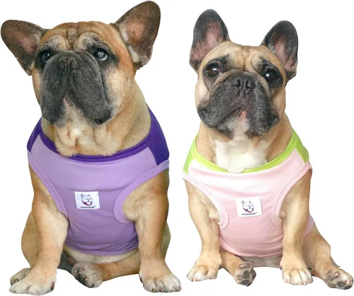 Vista 28 de iChoue - Camisetas de rayas de algodón 100% transpirable para Bulldog francés, chaleco de Halloween para perros medianos, camisetas Frenchie Pug
