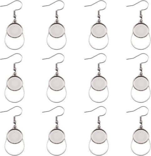 Vista 18 de FASHEWELRY 20 piezas bandejas de bisel de acero inoxidable para aretes geométricos configuración de bisel en blanco corazón luna redondos aretes