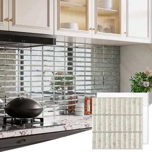 Vista 27 de Diflart 32 azulejos de espejo para despegar y pegar, plateado, 3 x 3 pulgadas, espejo biselado cuadrado para cocina, azulejos de pared