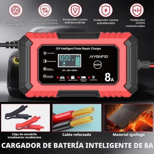 Vista 7 de Cargador de batería de coche 12V 8-Amp Smart Trickle Charger completamente automático Rojo