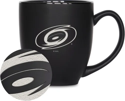 Vista 32 de Rico Industries NHL Hockey - Taza bistró de cerámica negra mate de 15 onzas