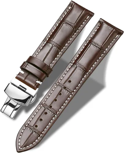 Vista 14 de Moran - Correa de cuero genuino con estampado de cocodrilo y cuero vacuno, hebilla de despliegue de repuesto, correa de reloj de 18 mm a 24 mm