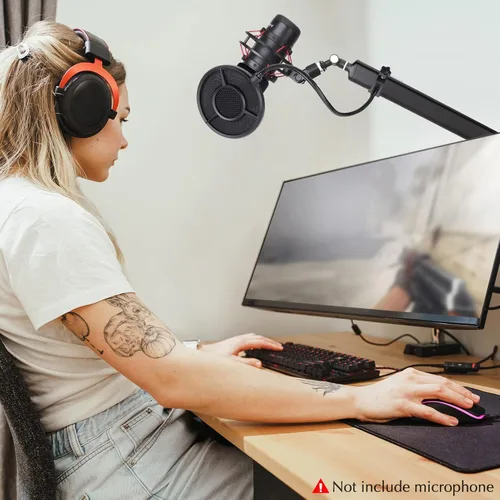 Vista 7 de SUNMON Filtro de micrófono con cubierta de espuma Windsrceen, compatible con HyperX QuadCast, pantalla Wind Pop de 6 capas con brazo estabilizador