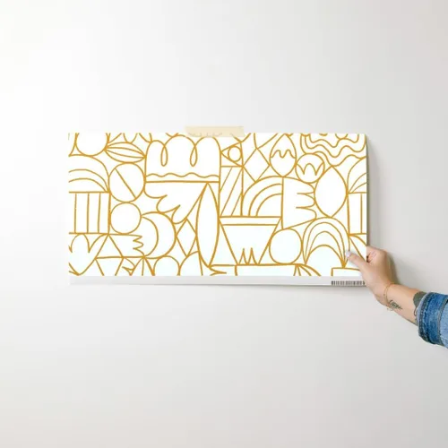 Vista 7 de Muestra de papel tapiz extraíble – Círculos amarillos vintage moderno geométrico arte abstracto personalizado pre-pegado papel pintado por