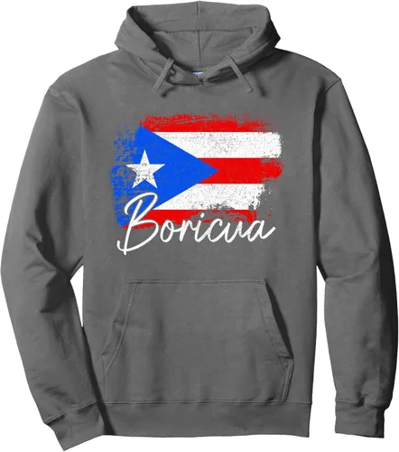 Vista 8 de Puerto Rico Boricua - Sudadera con capucha vintage con la bandera de Puerto Rico Negro