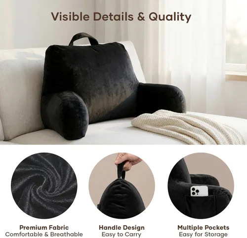 Vista 4 de NOONTIDE Almohada de lectura para adultos sentados en la cama: almohada de espalda extragrande de 32 pulgadas con rollo de cuello desmontable