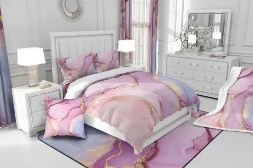 Vista 5 de Funda nórdica de mármol rosa tamaño individual para mujeres adultas y niñas con temática de arte abstracto Juego de ropa de cama