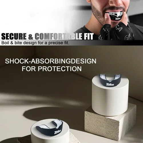Vista 6 de Protector bucal deportivo de doble capa para adultos y jóvenes con funda, protección dental para boxeo, fútbol, artes marciales mixtas, hockey