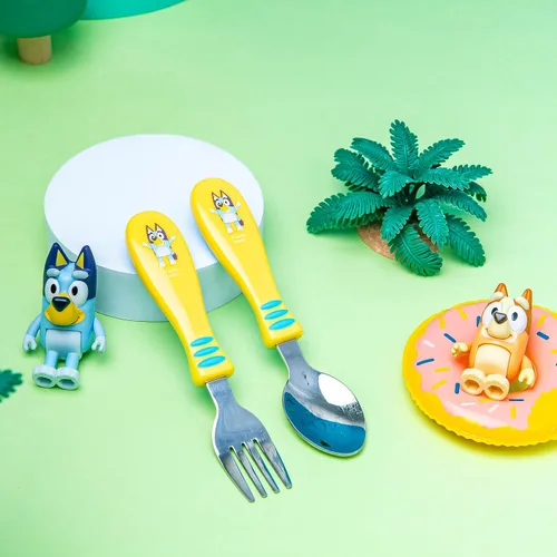 Vista 2 de Zak Designs Bluey - Juego de cubiertos para niños con divertido arte de personajes en ambos utensilios, tenedor antideslizante y cuchara es perfecto