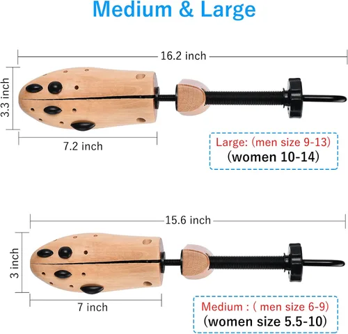 Vista 5 de Ecom City Camillador de zapatos de madera de cedro de 2 vías para ampliar zapatos expansor para hombres y mujeres Madera natural