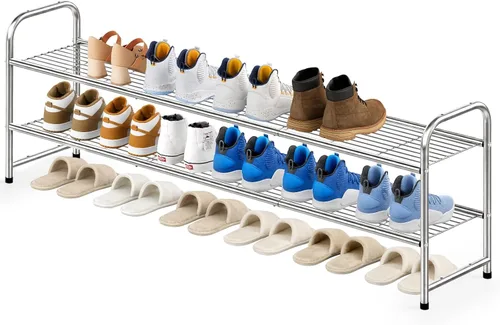 Vista 22 de KEETDY Organizador de zapatos largo de 2 niveles para armario, zapatero de metal para entrada, amplio estante apilable para zapatos con rejilla