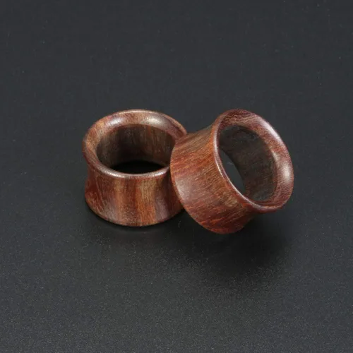 Vista 3 de 2 pares de dilatadores de oreja de madera orgánica marrón de doble acampanado 0G-1116