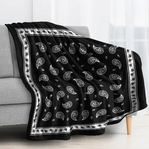 Vista 3 de Manta tipo bandana negra, manta de forro polar para sofá cama, mantas y mantas de cachemira, manta de franela de felpa súper suave y acogedora, 30 x