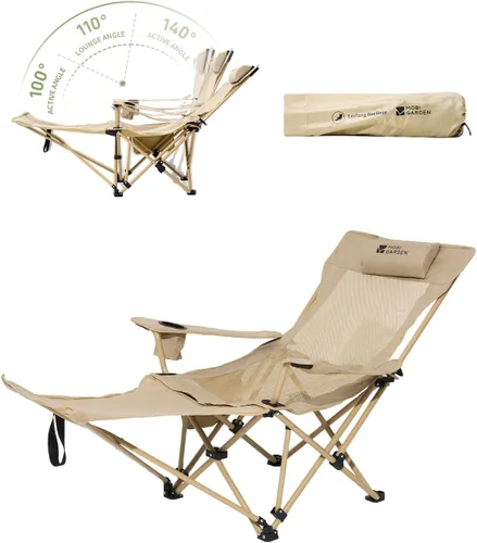 Vista 11 de MOBI GARDEN Silla de camping reclinable con reposapiés, silla lounge plegable ajustable de 4 posiciones para adultos, reposapiés portátil y Negro
