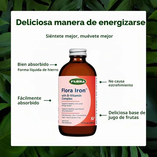 Vista 4 de Flora Health Flora Hierro, complejo de vitamina B, hierro líquido, 7.7 fl