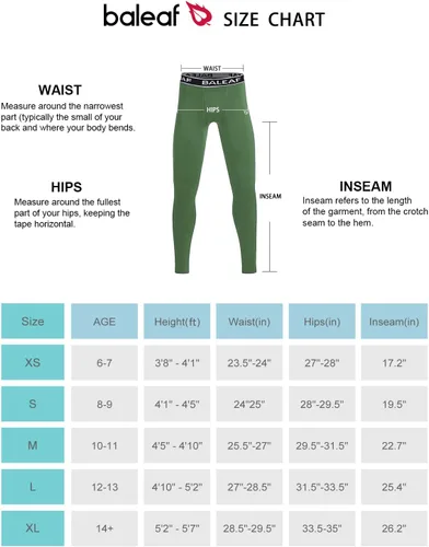 Vista 7 de BALEAF Pantalones de compresión para jóvenes, leggings para niños, pantalones de béisbol para niños, medias de capa base, fútbol, baloncesto
