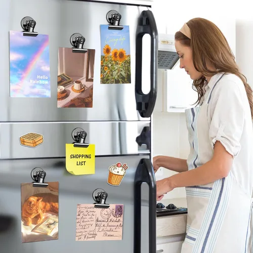 Vista 2 de 20 unidades de clips magnéticos, imanes para nevera, imanes para refrigerador, clips magnéticos negros para pizarra, imanes de clip