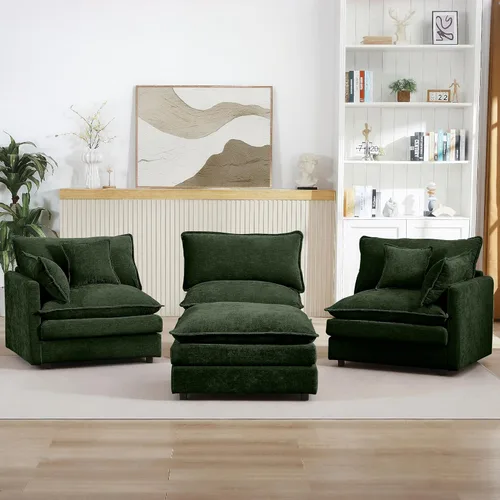 Vista 7 de Sofá modular modular de chenilla Cloud de 102 pulgadas con otomana Verde
