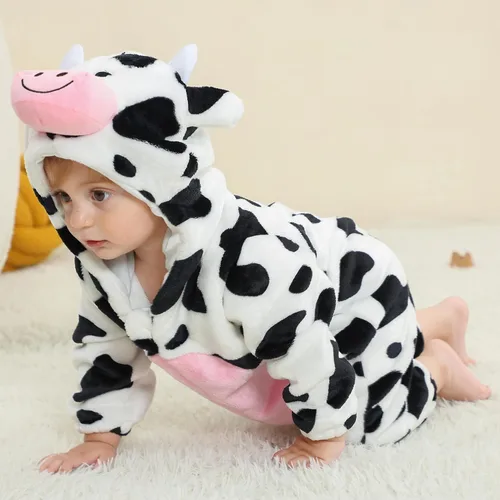 Vista 3 de Mameluco unisex de franela para bebé, disfraz de animal con capucha, traje de dibujos animados