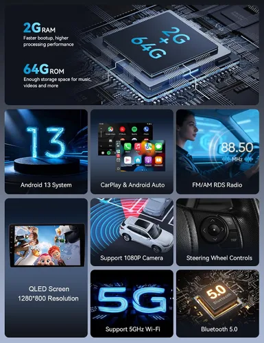 Vista 9 de 64G Android Upgrade Car Radio para Ford F150 2009-2012, pantalla táctil de 9 pulgadas 1280 * 800 Carplay inalámbrico/Android Auto/1080P AHD cámara