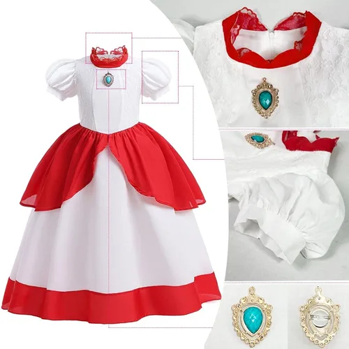 Vista 3 de Zalongye Vestido de princesa melocotón para niñas, cosplay, fiesta de Halloween, vestido de princesa melocotón