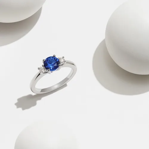 Vista 4 de Tienda Collection Created Gemstone and 18th CT TW Lab Grown Diamond 3-Stone Ring in Platinum Over Sterling Silver